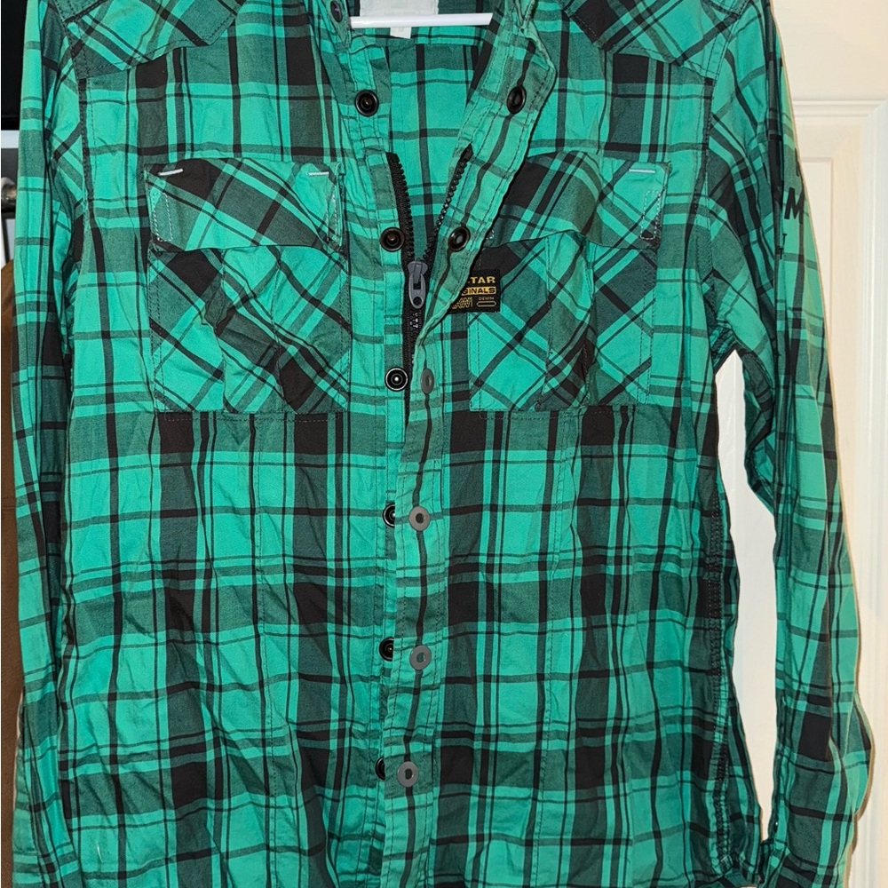 G-Star Teal and Black Plaid Shirt